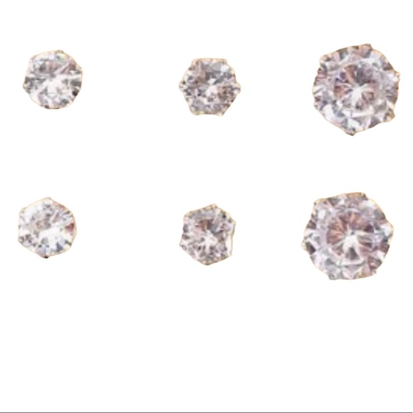 HP 🌿 3 Pair Multi-size Faux Diamond Stud Earrings Unisex Clear Cubic Zirconium - Picture 6 of 12